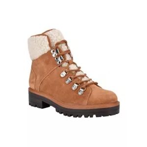 Marc Fisher Isalia Shearling Hiker Boots, medium brown, cognac women’s size 6M